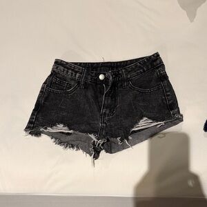 Black Distressed Denim Shorts